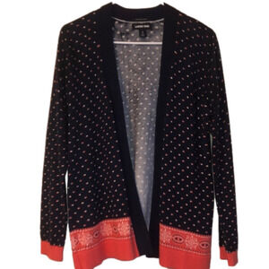Lands' End Women's Black and Red Patterned Cardigan